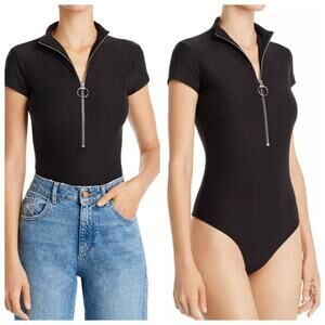 ALIX NYC Charles Zippered Black Bodysuit Blouse